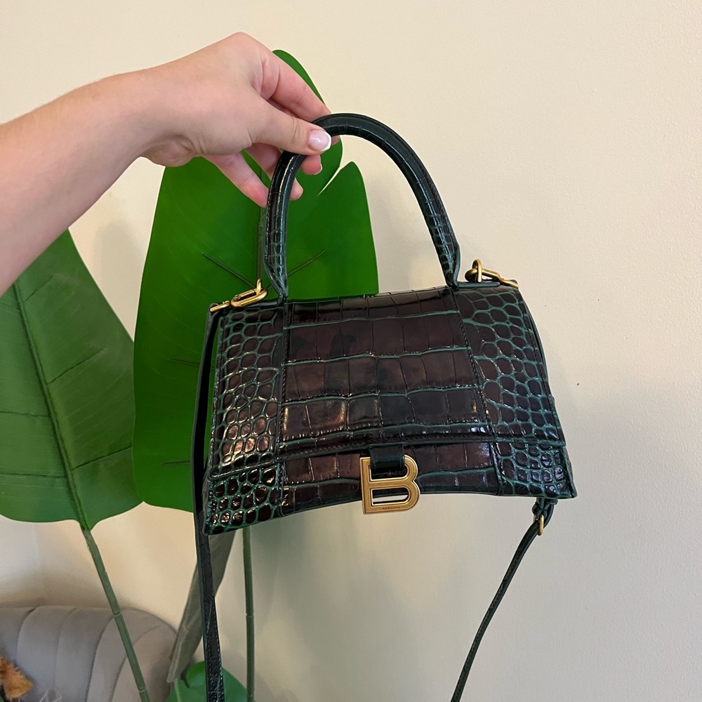 Balenciaga Dark Green Crocodile Embossed Bag